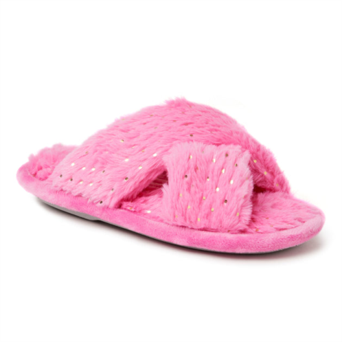 Dearfoams kids ava pile crisscross furry sparkle slide slippers