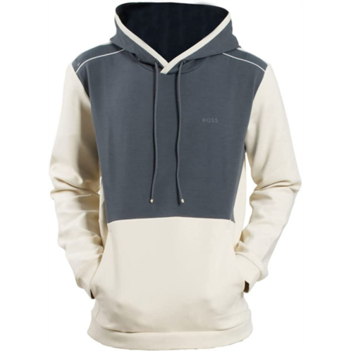 Hugo Boss mens soody 1 colorblock gray ivory hooded sweatshirt