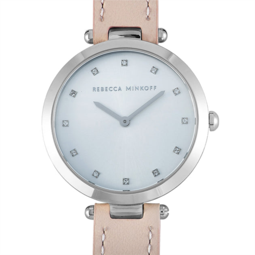 Rebecca Minkoff nina silver-tone blush leather strap watch 2200398