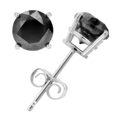 Vir Jewels black diamond stud earrings .925 sterling silver round with rhodium push backs