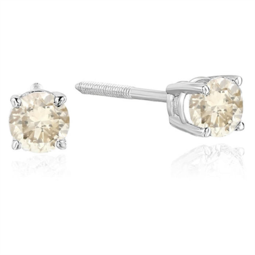 Vir Jewels 1/2 cttw champagne diamond stud earrings 14k white gold round with screw backs
