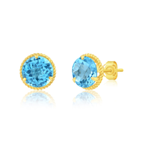 MAX + STONE 14k yellow gold roped halo round-cut gemstone stud earrings (8mm)
