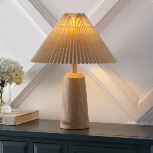 Jonathan Y arvid 20.5 rustic scandinavian resin/iron lighthouse led table lamp with pleated shade, beige wood finish