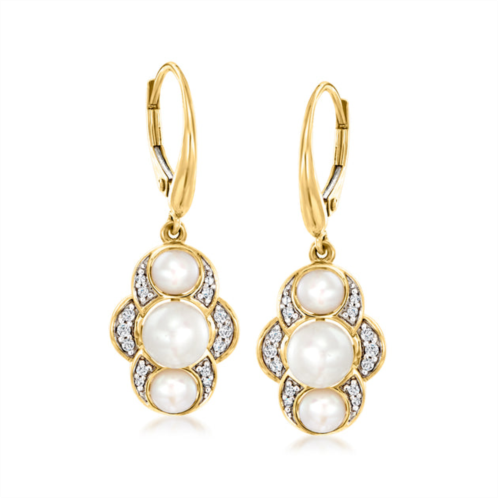 Ross-Simons 4-6.5mm cultured pearl and . diamond drop earrings in 14kt yellow gold