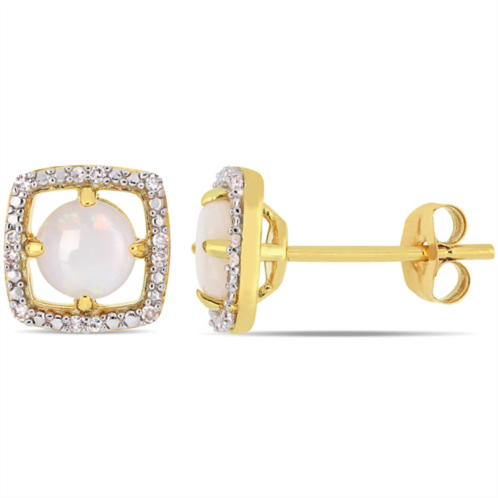 Mimi & Max opal and diamond accent floating square halo stud earrings in 10k yellow gold