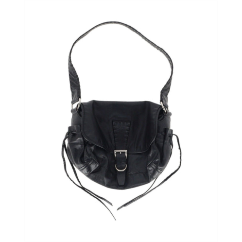 Prada flap buckle shoulder bag in black leather