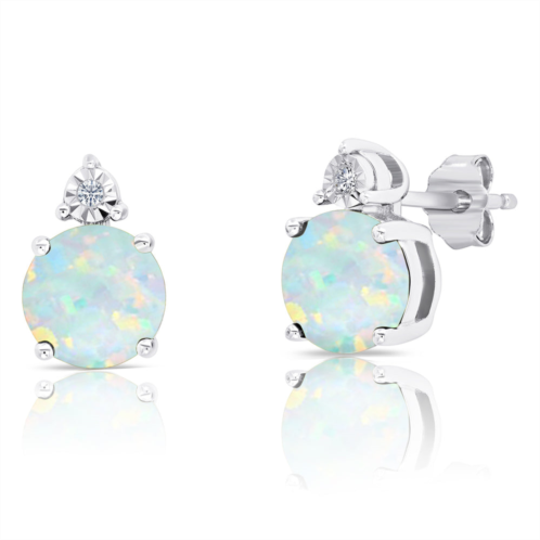 MAX + STONE 7mm round gemstone and diamond accent stud earrings in sterling silver