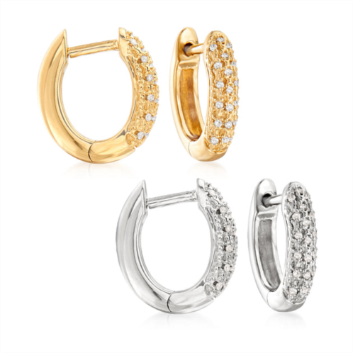 Ross-Simons diamond jewelry set: 2 pairs of huggie hoop earrings in sterling silver and 18kt gold over sterling