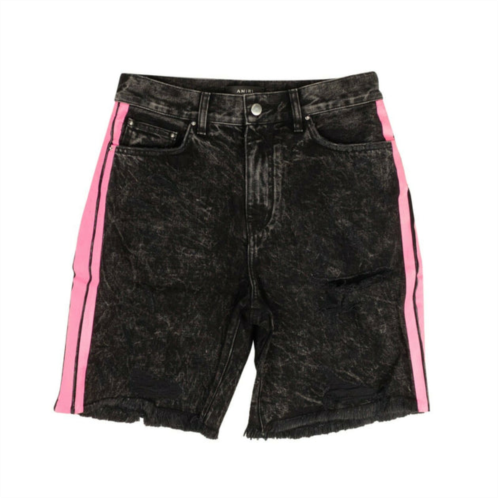Amiri black denim neon pink thrasher shorts