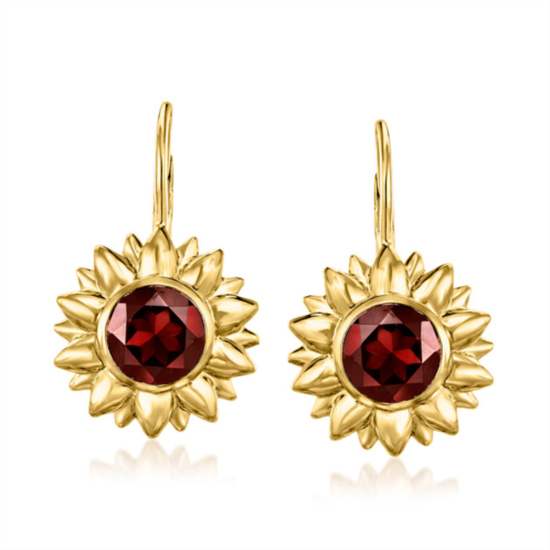 Ross-Simons garnet flower drop earrings in 18kt gold over sterling