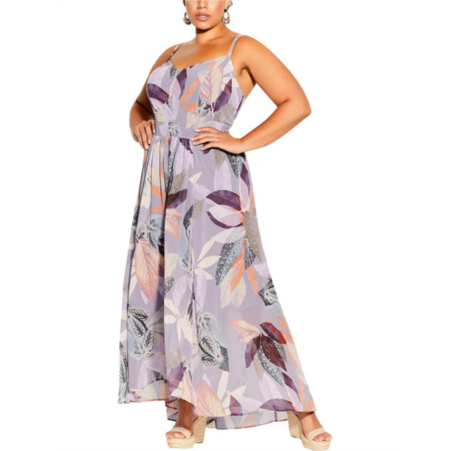 City Chic womens printed pleated maxi dress