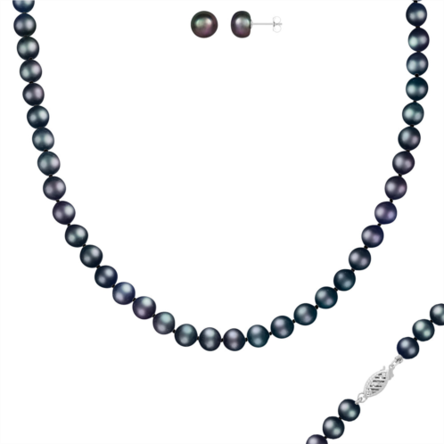 Splendid Pearls beautiful 2 piece 7-8mm freshwater pearl set, 14k gold
