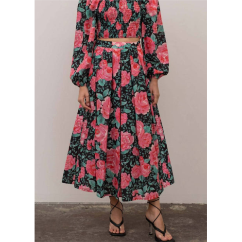 MOON RIVER pleated midi skirt in floral
