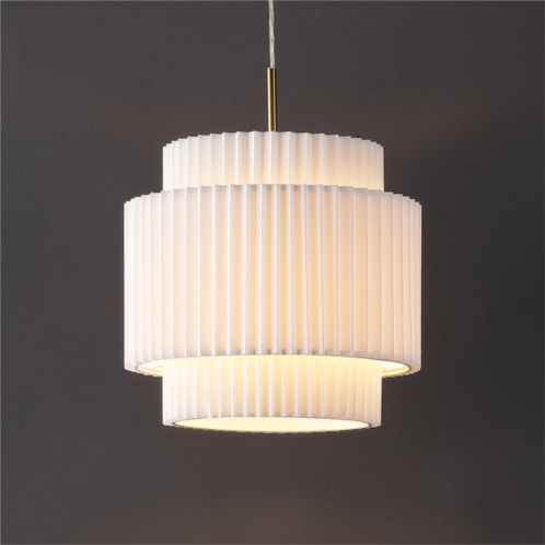 Jonathan Y boden 14.5 1-light vintage mid-century iron led pendant with pleated shade, brass gold/white