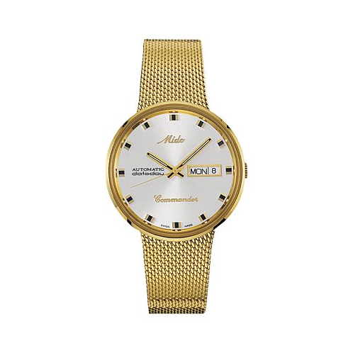 Mido Mens Swiss Automatic Commander Gold-Tone PVD Stainless Steel Mesh Bracelet Watch 37mm