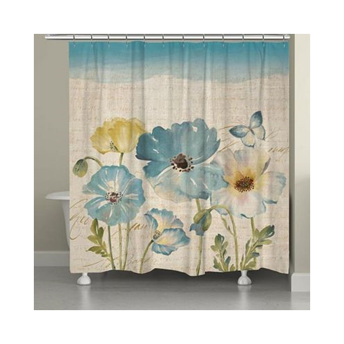 Laural Home Teal Poppies Shower Curtain
