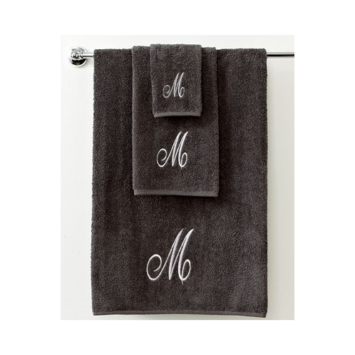Avanti Monogram Initial Script Granite & Silver Bath Towel 27 x 52