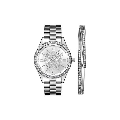 Jbw Womens Mondrian Jewelry Set Diamond (1/6 ct.t.w.) Stainless Steel Watch