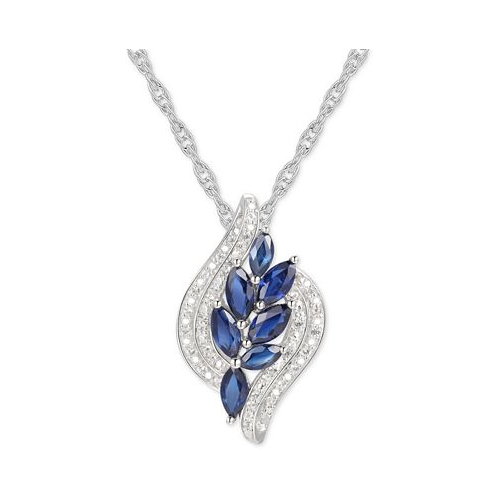 Macys Sapphire (1-1/6 ct. t.w.) & Diamond (1/10) 18 Pendant Necklace in Sterling Silver