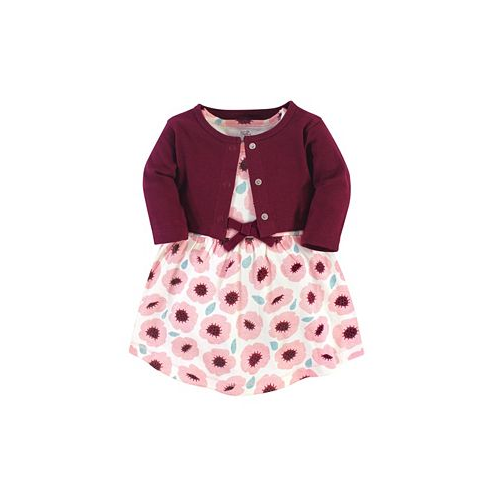 Touched by Nature Baby Girls Baby Organic Cotton Dress and Cardigan 2pc Set Blush Blossom