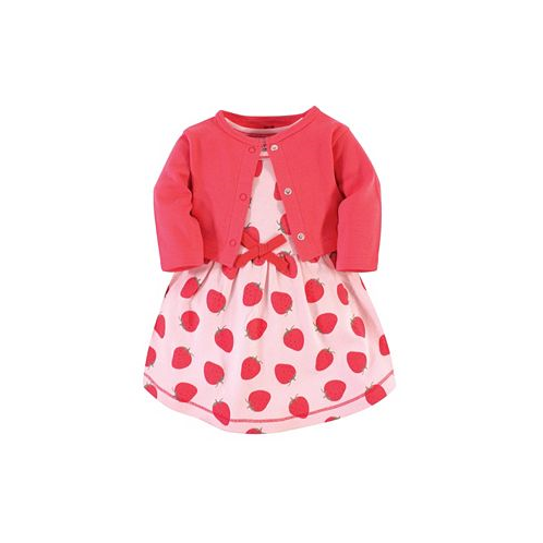 Touched by Nature Baby Girls Baby Organic Cotton Dress and Cardigan 2pc Set Strawberries