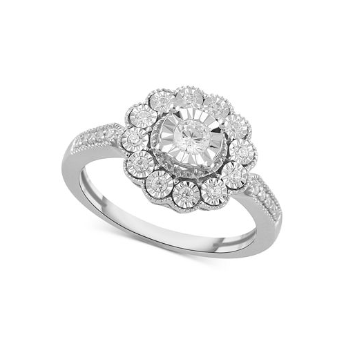 Macys Diamond Flower Statement Ring (1/3 ct. t.w.) in Sterling Silver