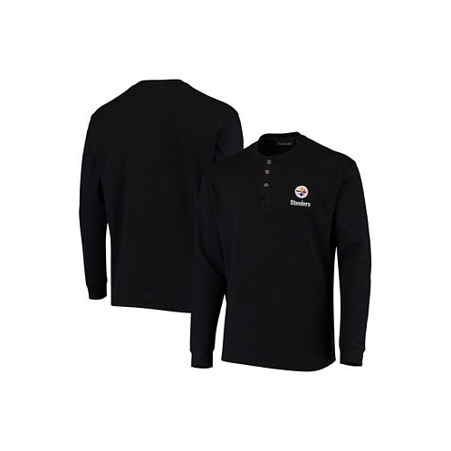 Dunbrooke Mens Black Pittsburgh Steelers Maverick Thermal Henley Long Sleeve T-shirt