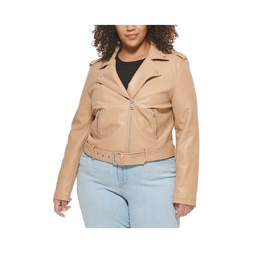 Levis Plus Size Faux Leather Belted Motorcycle Jacket