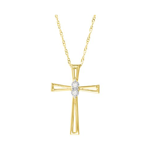 Macys Diamond Accent Double Bar Cross Pendant in Sterling Silver or 14k Gold-Plated Sterling Silver