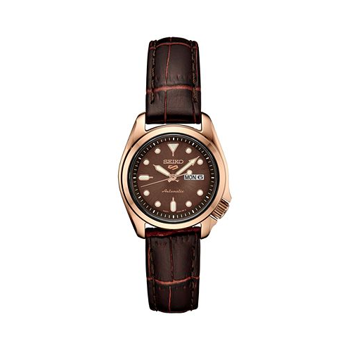Seiko Womens Automatic 5 Sports Brown Leather Strap Watch 28mm