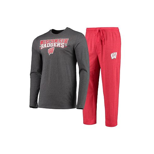 Concepts Sport Mens Red and Heathered Charcoal Wisconsin Badgers Meter Long Sleeve T-shirt and Pants Sleep Set