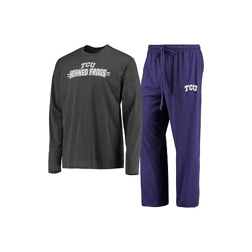 Concepts Sport Mens Purple Heathered Charcoal TCU Horned Frogs Meter Long Sleeve T-shirt and Pants Sleep Set