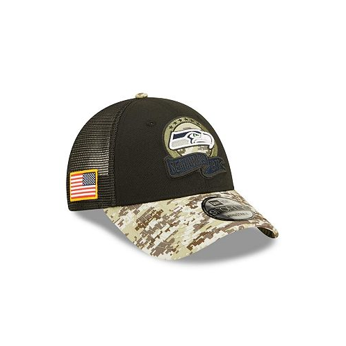 New Era Big Boys Black Camo Seattle Seahawks 2022 Salute To Service 9FORTY Snapback Trucker Hat