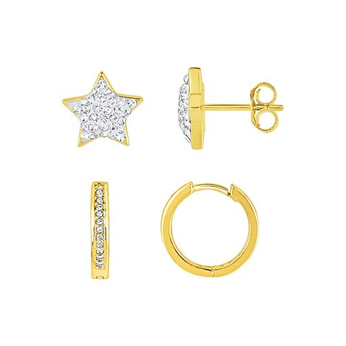 And Now This 2 Pair Crystal Hinged Hoop and Crystal Pave Star Stud Gold-Plated Earring Set