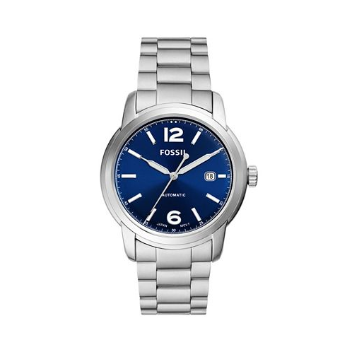 Fossil Mens Heritage Automatic Silver-Tone Stainless Steel Bracelet Watch 43mm