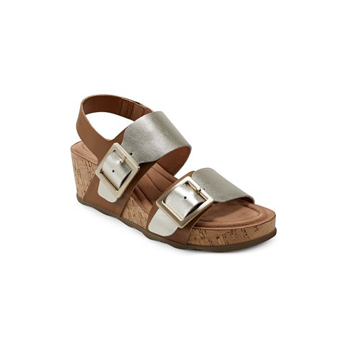 Earth Womens Willa Strappy Casual Mid Cork Wedge Sandals