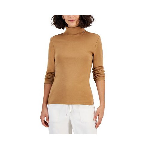Tommy Hilfiger Womens Long Sleeve Cotton Turtleneck Top
