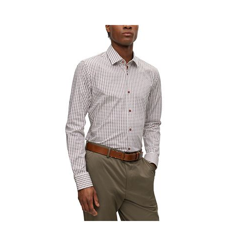 Hugo Boss Mens Printed Stretch Cotton Slim-Fit Dress Shirt