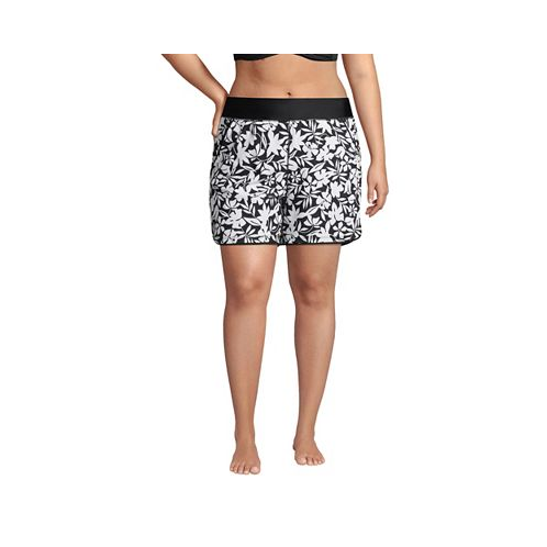 Lands End Plus Size 5 Quick Dry Elastic Waist Board Shorts Swim Cover-up Shorts with Panty Print