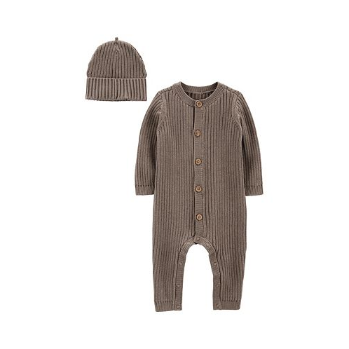 Carters Baby Boys and Baby Girls Sweater Jumpsuit and Cap 2 Piece Set