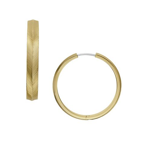 Fossil Harlow Linear Texture Gold-Tone Stainless Steel Hoop Earrings