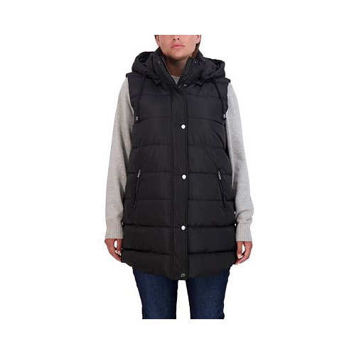 Sebby Collection Plus Size Long Puffer Vest Jacket with Detachable Hood