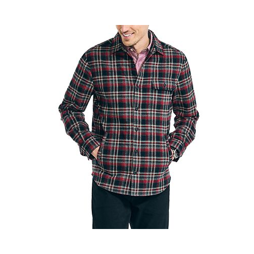 Nautica Mens Cotton Plaid Flannel Quilted Shirt Jacket
