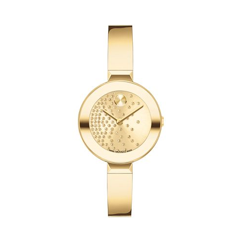 Movado Womens Bold Bangles Swiss Quartz Ionic Plated Light Gold-Tone 2 Steel Watch 28mm