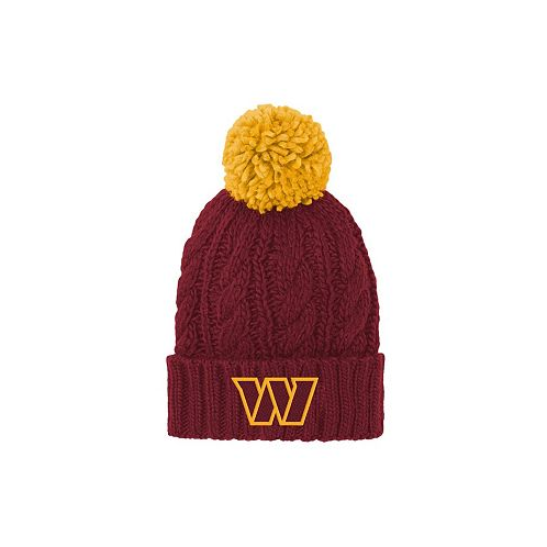 Outerstuff Big Girls Burgundy Washington Commanders Team Cable Cuffed Knit Hat with Pom