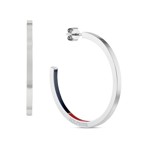 Tommy Hilfiger Stainless Steel Red & Blue Medium Hoop Earrings 1