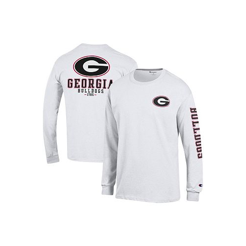 Champion Mens White Georgia Bulldogs Team Stack Long Sleeve T-shirt