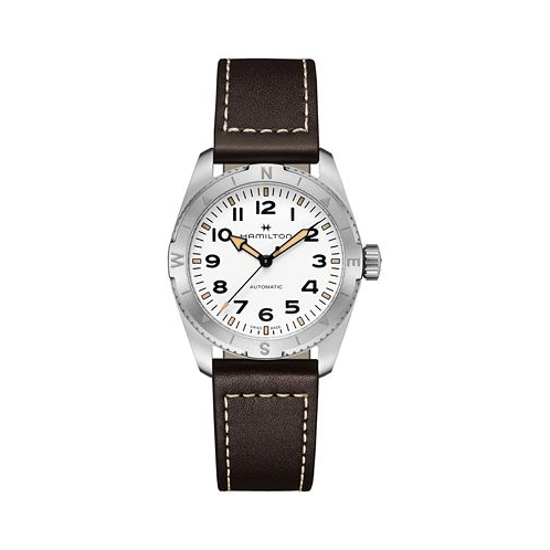 Hamilton Womens Swiss Automatic Khaki Field Expedition Brown Leather Strap Watch 37mm