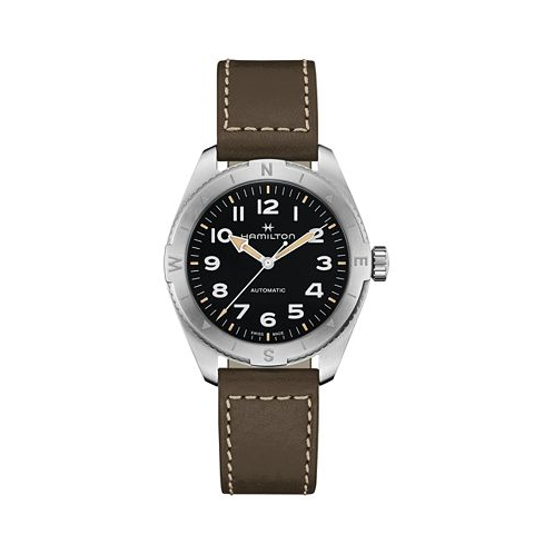 Hamilton Mens Swiss Automatic Khaki Field Expedition Green Leather Strap Watch 41mm