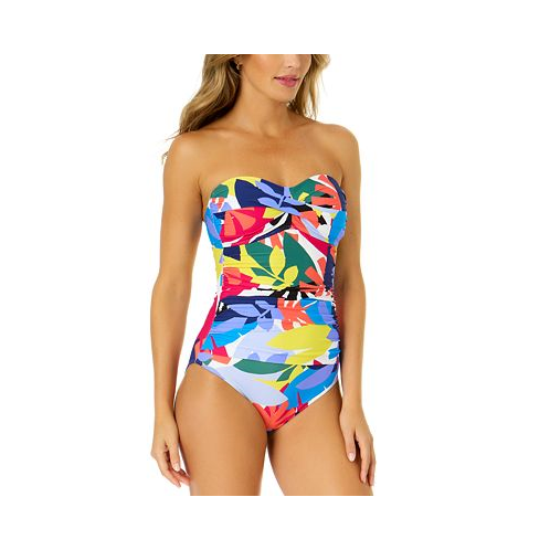 Anne Cole Womens Printed Twist-Front Bandeau One-Piece Swimsuit